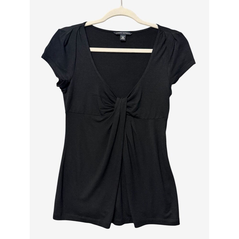 Banana Republic Black Twist-Knot Short Sleeve Tee Size XS Black Y2K Coquette